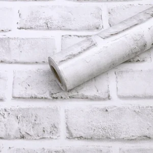 Papel Tapiz Ladrillos Blanco Autoadherible Pared 45cm X 10m HY53