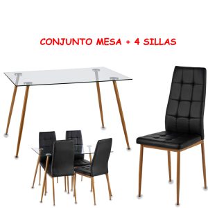 CONJUNTO MESA DAVI + 4 SILLAS NEGRAS