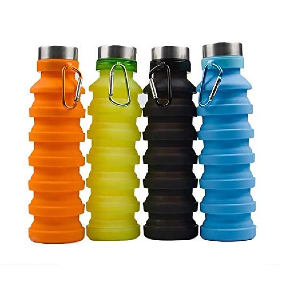 Termo Plegable Silicón Flexible Botella Vaso Tapa De Acero Inoxidable 550ml