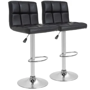 Set de 2 Bancos Altos para Cocina y Barra, Giratorios 360°, Altura Ajustable, con Respaldo Acolchado y Base Antideslizante