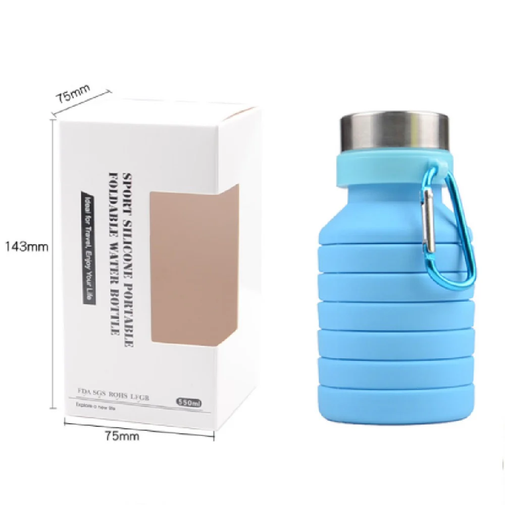 Termo Plegable Silicón Flexible Botella Vaso Tapa De Acero Inoxidable 550ml - Imagen 6