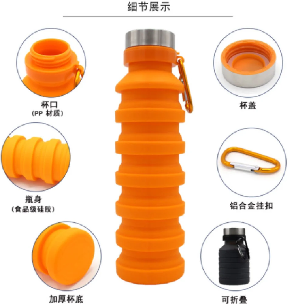 Termo Plegable Silicón Flexible Botella Vaso Tapa De Acero Inoxidable 550ml - Imagen 7