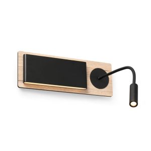 Aplique con lector LED madera y negro MOOD