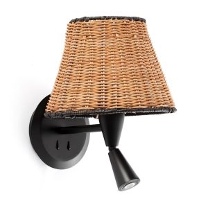 Aplique con lector negro y ratán SUMBA