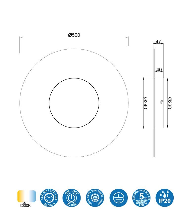 Aplique dorado 30W Ø 50 cm JEWEL LED - Imagen 5