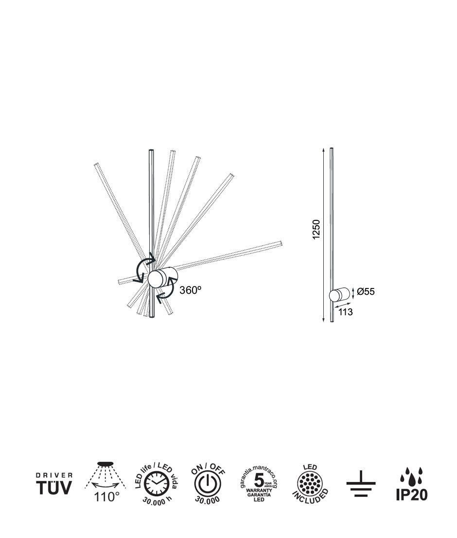 Aplique LED negro 12W 3000K luz cálida TOBAGO - Imagen 5