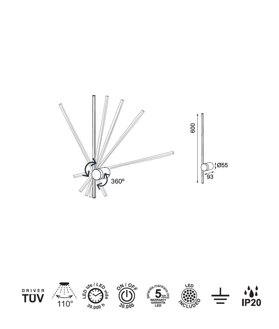 Aplique LED negro LED 7W 3000K luz cálida TOBAGO - Imagen 6