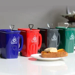 Taza de Céramica Bote Cubo Para Basura Reciclable Creativa con Cuchara en Forma de Pala