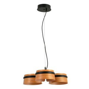 Lámpara 3 luces negra y madera LOOP LED
