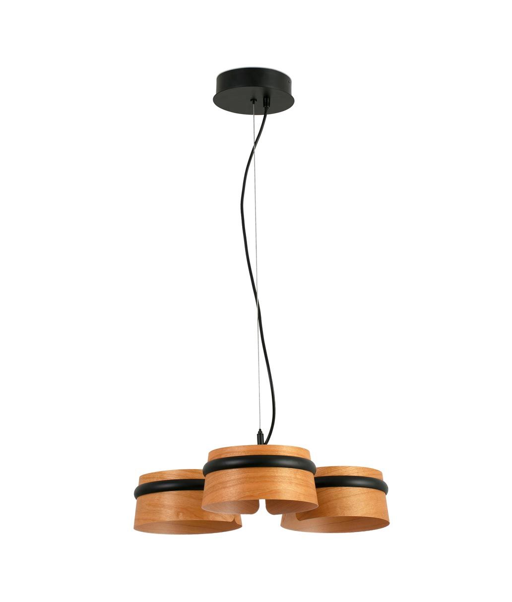 Lámpara 3 luces negra y madera LOOP LED