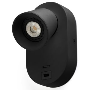 Lámpara aplique para dormitorio negro con USB CORB