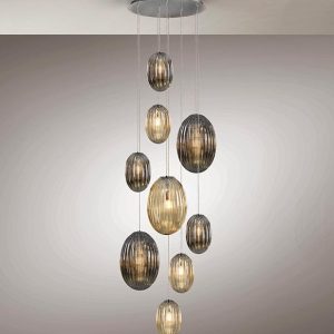 Lámpara colgante 9 luces tonos smoke y coñac OVILA