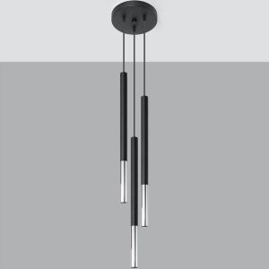 Lámpara colgante negra y cromo 3 luces MOZAICA