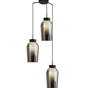 Lámpara de cristal ahumado y negro 3 luces NORA
