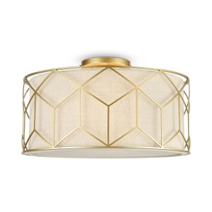 Lámpara lino y dorada 3 luces Ø 43 cm MESSINA