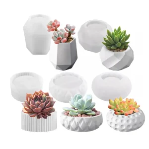 5 Moldes De Silicón Para Macetas De Cemento, Yeso Y Concreto