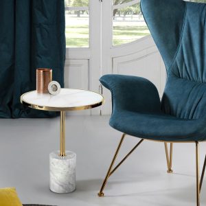 Mesa auxiliar DEKALA blanco y oro Ø46 cm