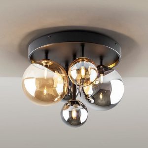 Plafón negro mate y latón 5 luces Ø 45 cm DARK