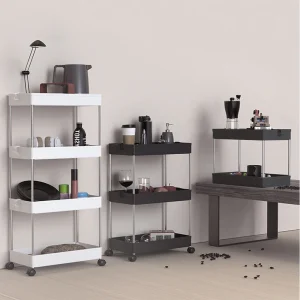 Carro de almacenamiento de 4 niveles con ruedas y  ganchos, organizador de estantería móvil,para cocina, baño, lavandería