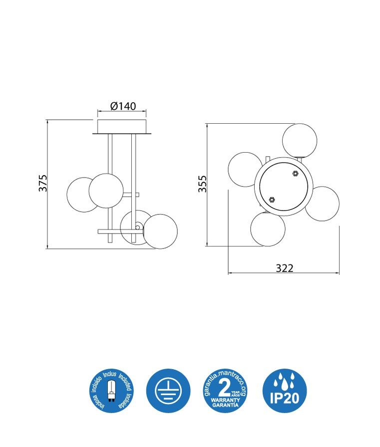 Semi plafón negro 4 luces CELLAR - Imagen 4